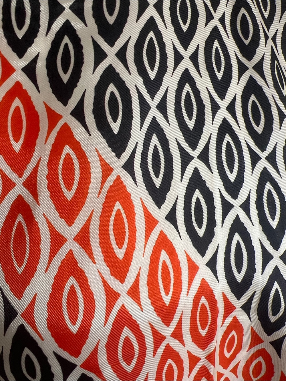 Vintage Acetate Twill Hand Printed Japan Geometric Oblong Scarf Orange Navy - Picture 4 of 4